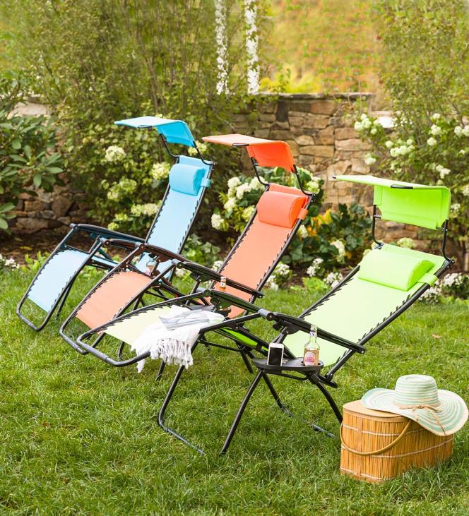 Seasonal & Gifts Plow & Hearth Deluxe Zero Gravity Chair With Awning, Table And Drink Holder - Green NFLB3087