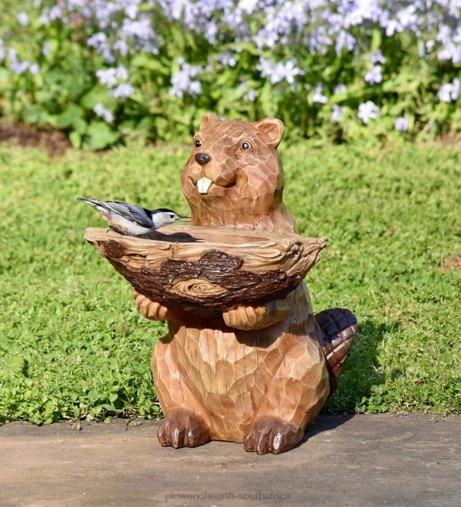 Yard & Garden Plow & Hearth Carved Resin Beaver Birdbath Garden Accent NFLB832
