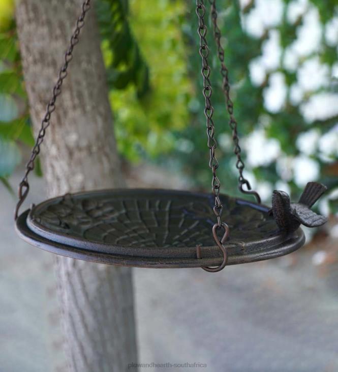 Yard & Garden Plow & Hearth Floral Cobblestone Motif Hanging Metal Birdbath - Copper Rust NFLB851