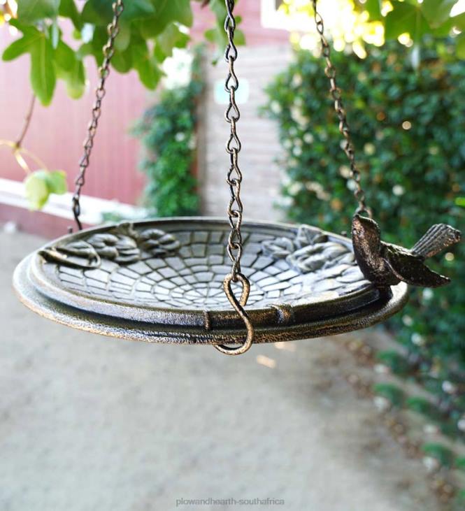 Yard & Garden Plow & Hearth Floral Cobblestone Motif Hanging Metal Birdbath - Copper Rust NFLB851