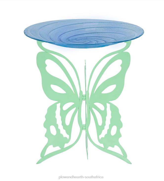 Yard & Garden Plow & Hearth Glass Birdbath with Laser Cut Butterfly Stand NFLB854