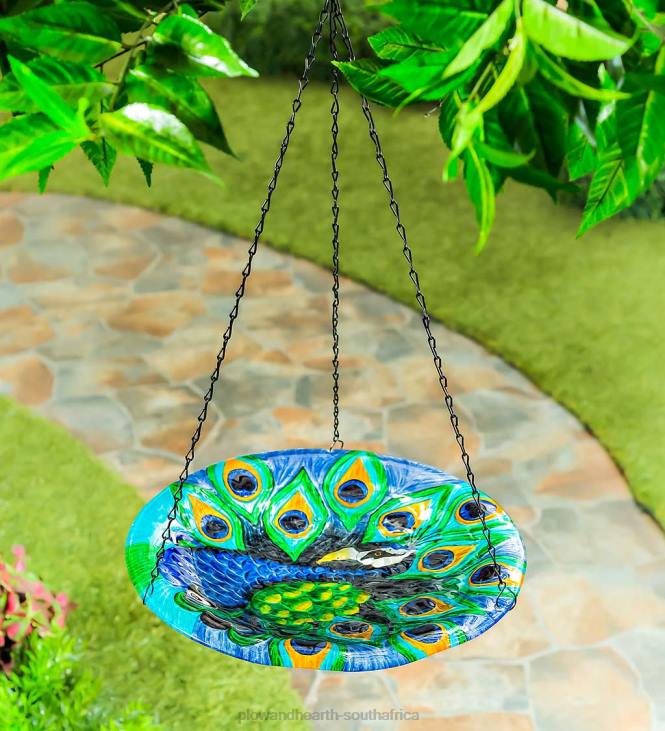 Yard & Garden Plow & Hearth Glass Hanging Peacock Birdbath NFLB853