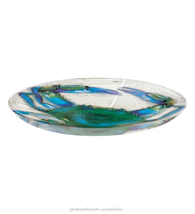 Yard & Garden Plow & Hearth Hand Painted Blue Crab Embossed Glass Birdbath Basin NFLB846