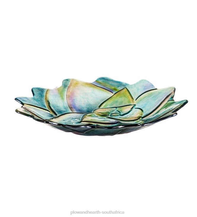 Yard & Garden Plow & Hearth Hand Painted and Embossed Glass Succulent Birdbath Basin NFLB857