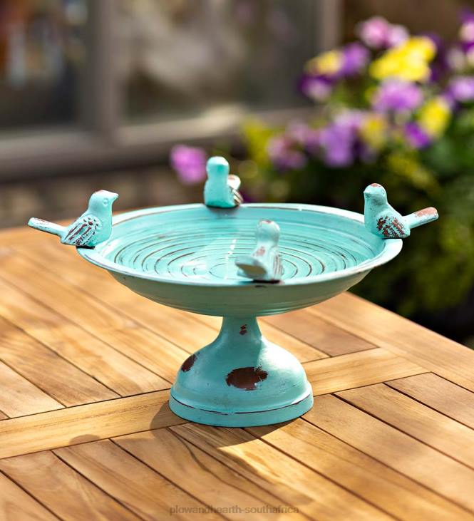 Yard & Garden Plow & Hearth Perching Birds Metal Tabletop Birdbath - White NFLB837