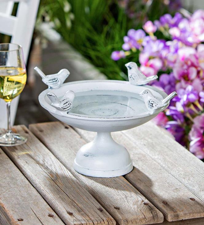 Yard & Garden Plow & Hearth Perching Birds Metal Tabletop Birdbath - White NFLB837