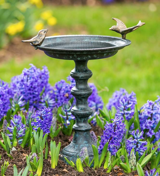 Yard & Garden Plow & Hearth Sculpted Songbirds Metal Pedestal Birdbath NFLB829