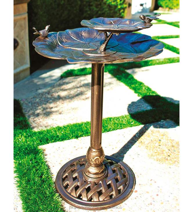 Yard & Garden Plow & Hearth Tiered Lily Pad Metal Birdbath - Brass NFLB831
