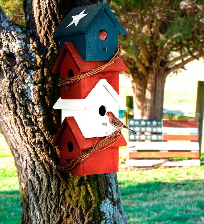 Yard & Garden Plow & Hearth Americana Patriotic Four-Story Hanging Wood Birdhouse NFLB879