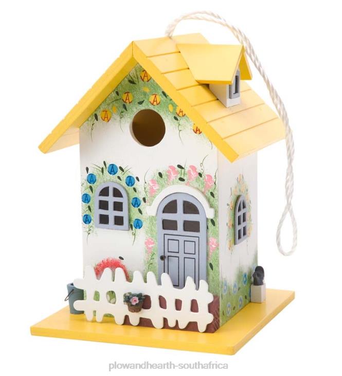 Yard & Garden Plow & Hearth Colorful Cottage Hanging Birdhouse with Cord - Yellow Flower NFLB859