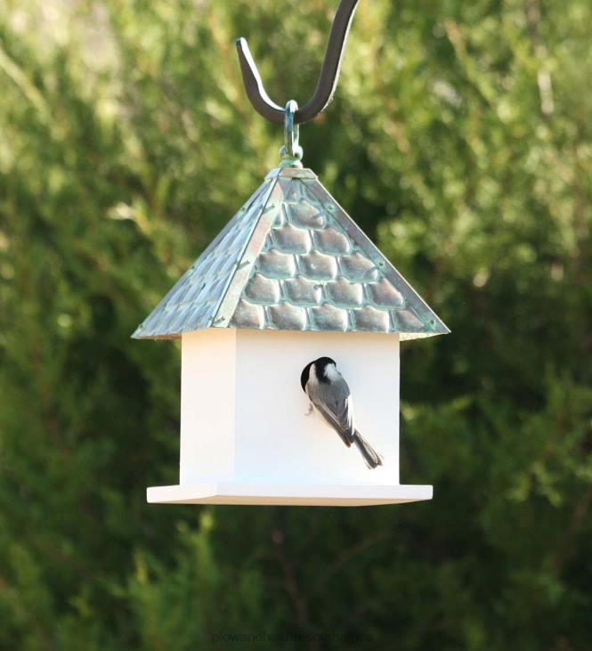 Yard & Garden Plow & Hearth Hardwood Bungalow Birdhouse with Verdigris Copper Roof NFLB886