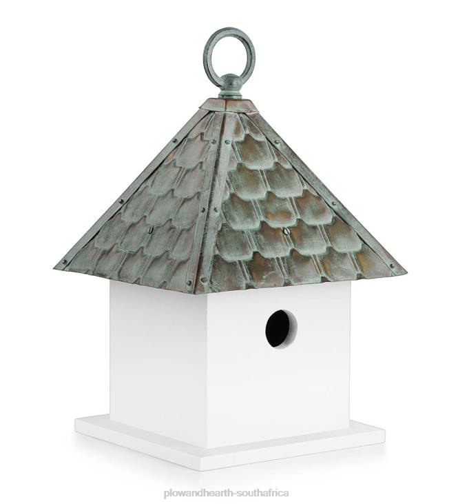 Yard & Garden Plow & Hearth Hardwood Bungalow Birdhouse with Verdigris Copper Roof NFLB886