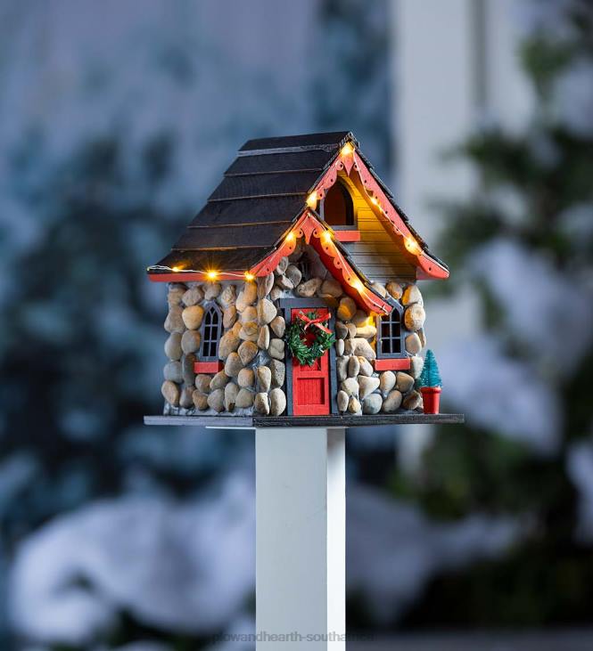 Yard & Garden Plow & Hearth Lighted Christmas Cottage Birdhouse NFLB860