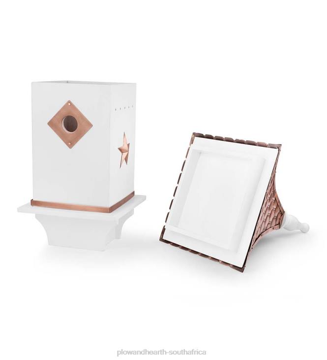 Yard & Garden Plow & Hearth White Villa-Style Birdhouse with Hand-Hammered Copper Roof and Accents NFLB881