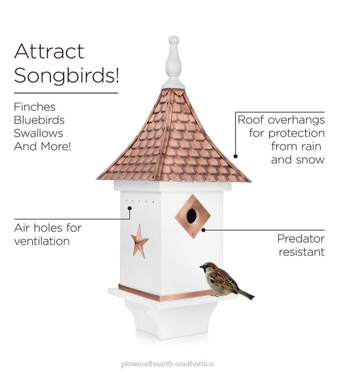 Yard & Garden Plow & Hearth White Villa-Style Birdhouse with Hand-Hammered Copper Roof and Accents NFLB881