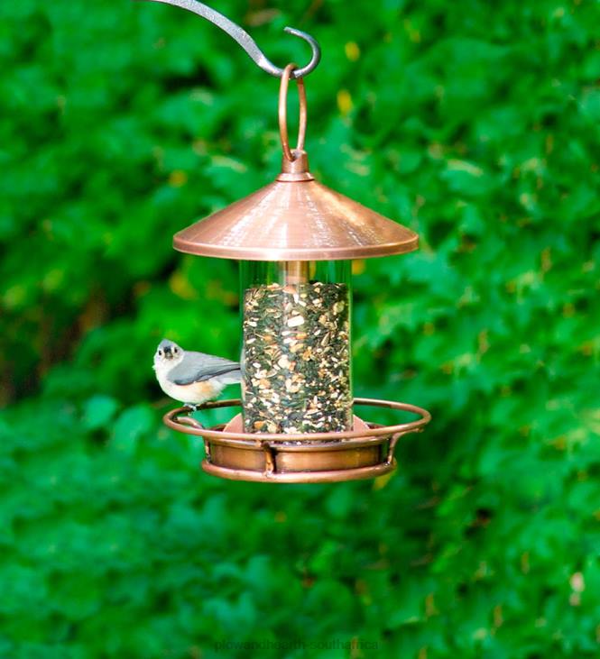 Yard & Garden Plow & Hearth Classic Cylinder Perch Bird Feeder in Antiqued Copper and Plexiglass - Copper NFLB779