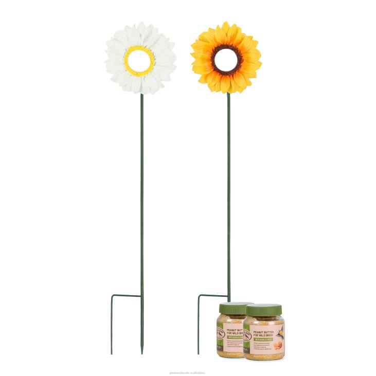 Yard & Garden Plow & Hearth Flower Bird Feeder Stakes with Peanut Butter, Set of 2 NFLB786