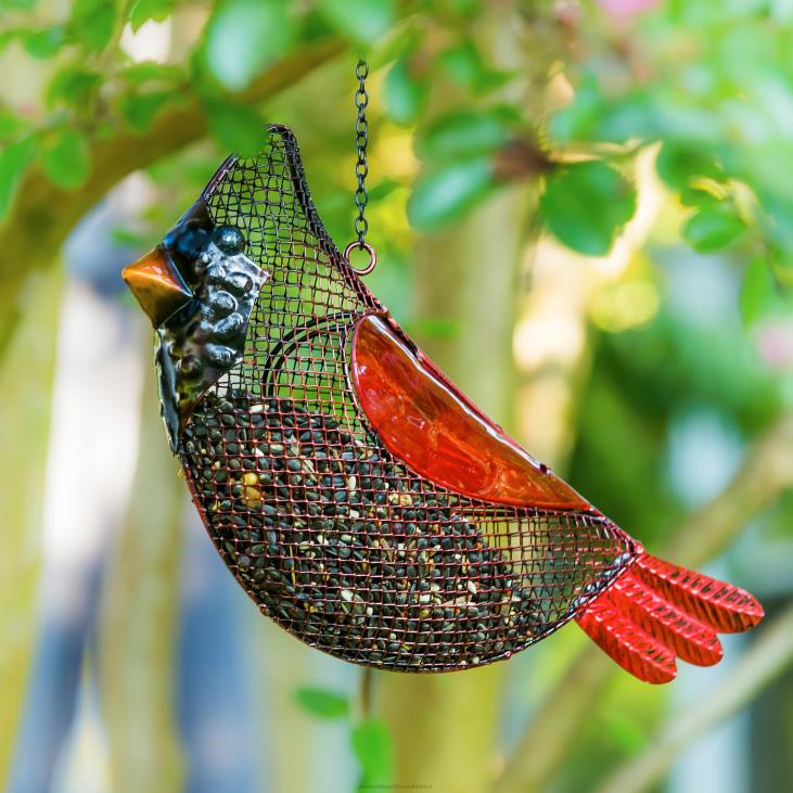 Yard & Garden Plow & Hearth Glass Cardinal Hanging Mesh Bird Feeder NFLB734