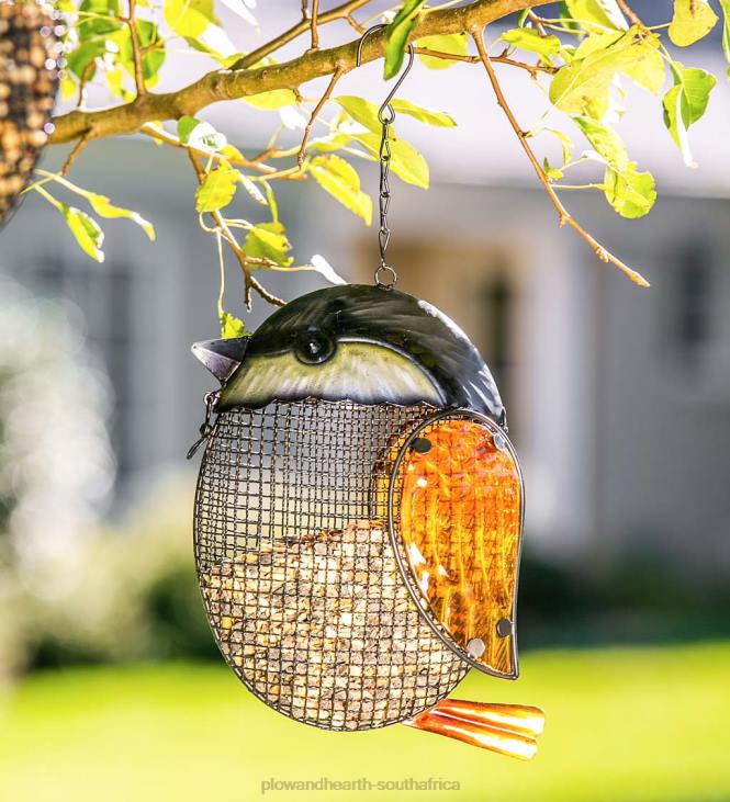 Yard & Garden Plow & Hearth Glass Chickadee Hanging Mesh Bird Feeder NFLB745