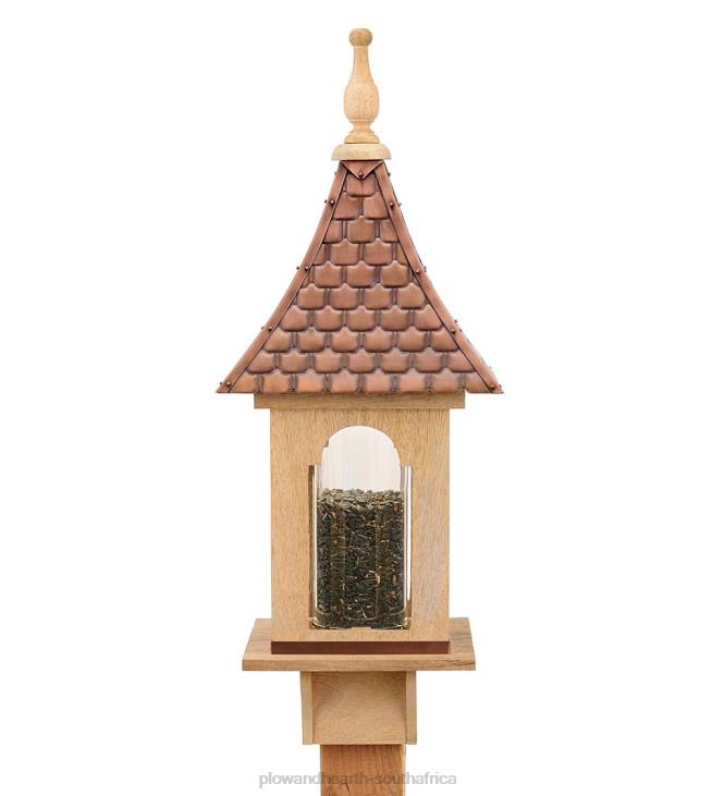 Yard & Garden Plow & Hearth Hand-Hammered Copper and Unstained Hardwood Villa-Style Bird Feeder NFLB766
