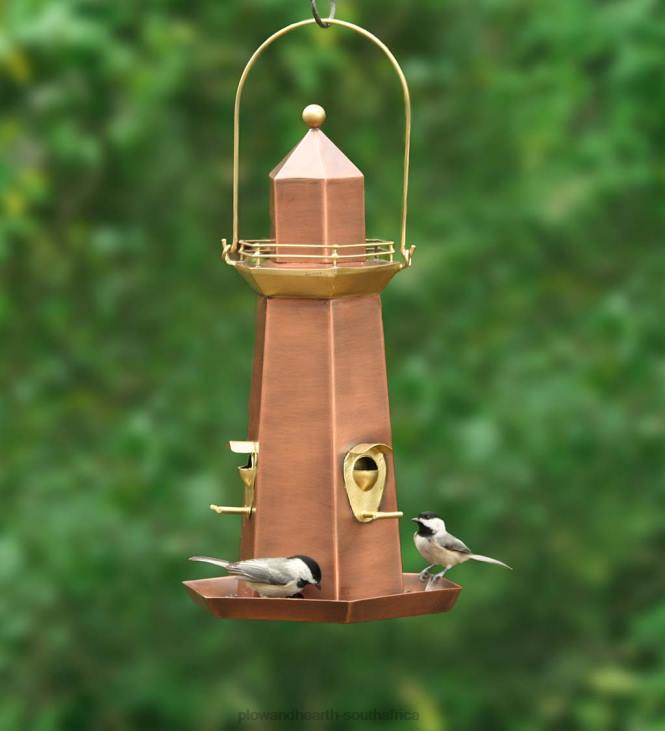 Yard & Garden Plow & Hearth Metal Lighthouse Bird Feeder with Copper and Brass Finish NFLB817