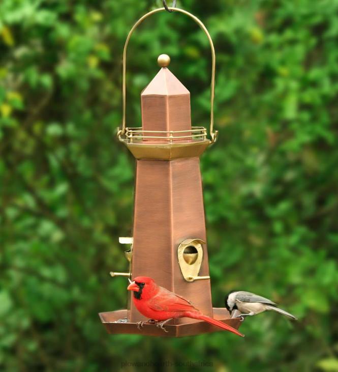 Yard & Garden Plow & Hearth Metal Lighthouse Bird Feeder with Copper and Brass Finish NFLB817