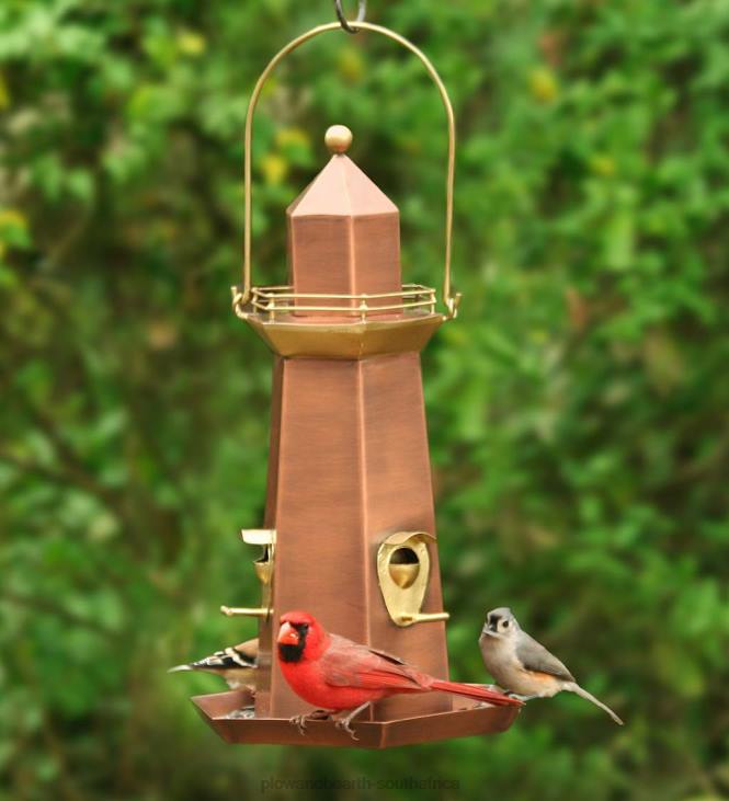 Yard & Garden Plow & Hearth Metal Lighthouse Bird Feeder with Copper and Brass Finish NFLB817