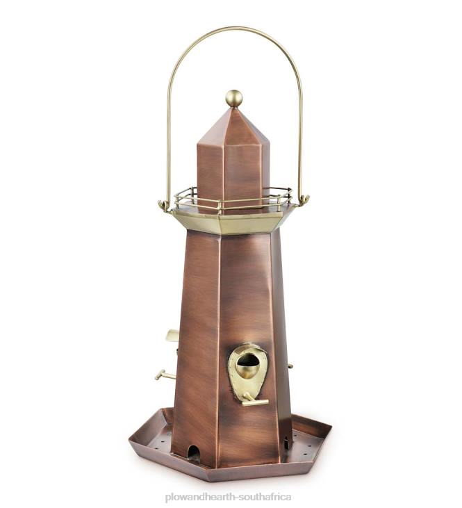 Yard & Garden Plow & Hearth Metal Lighthouse Bird Feeder with Copper and Brass Finish NFLB817