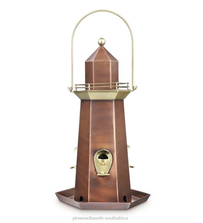 Yard & Garden Plow & Hearth Metal Lighthouse Bird Feeder with Copper and Brass Finish NFLB817
