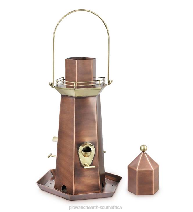 Yard & Garden Plow & Hearth Metal Lighthouse Bird Feeder with Copper and Brass Finish NFLB817
