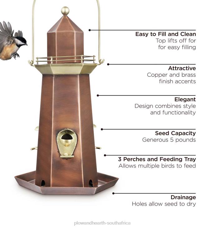 Yard & Garden Plow & Hearth Metal Lighthouse Bird Feeder with Copper and Brass Finish NFLB817
