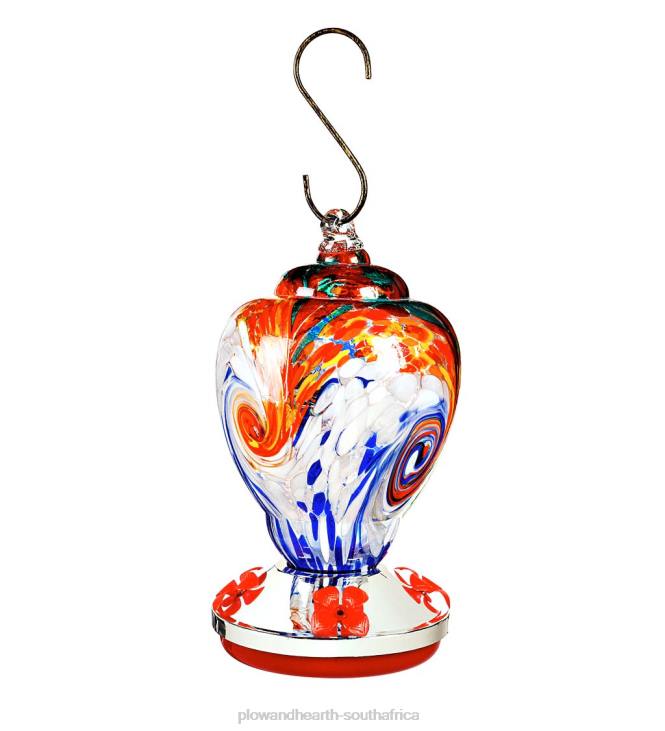 Yard & Garden Plow & Hearth Mutli-Colored Swirled Glass Hummingbird Feeder - Blue NFLB778