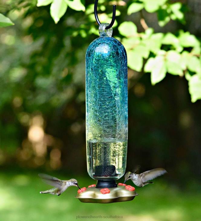 Yard & Garden Plow & Hearth Recycled Glass Tall Aqua Hummingbird Feeder - Aqua NFLB811