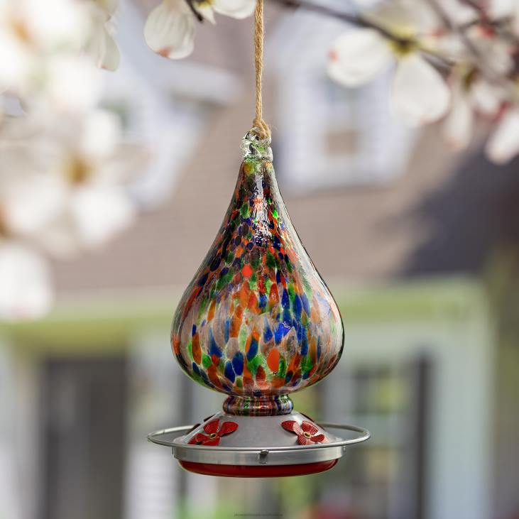 Yard & Garden Plow & Hearth Speckled Art Glass Hummingbird Feeder NFLB790