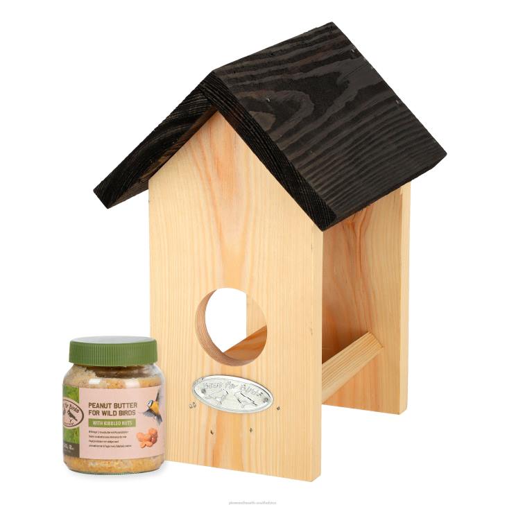 Yard & Garden Plow & Hearth Wooden Open House Peanut Butter Bird Feeder with Jar of Peanut Butter NFLB796