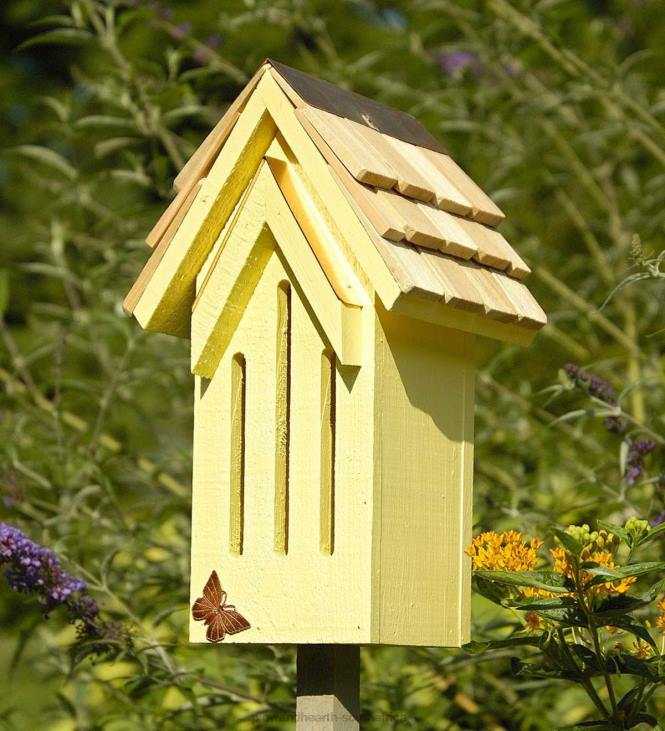 Yard & Garden Plow & Hearth Mademoiselle Wood Butterfly House Shelter with Pole - Red NFLB898