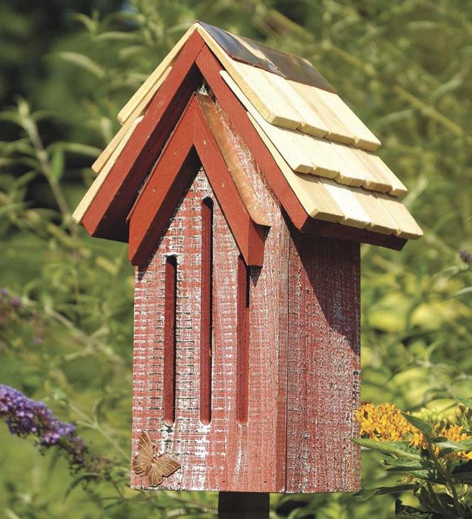 Yard & Garden Plow & Hearth Mademoiselle Wood Butterfly House Shelter with Pole - Red NFLB898
