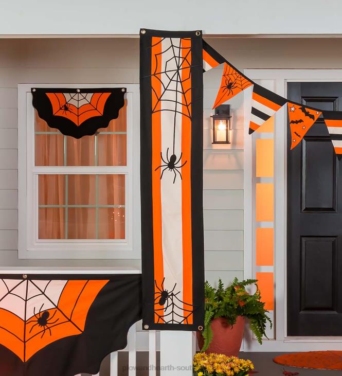 Yard & Garden Plow & Hearth Halloween Spider Web Cotton Pillar Bunting NFLB546