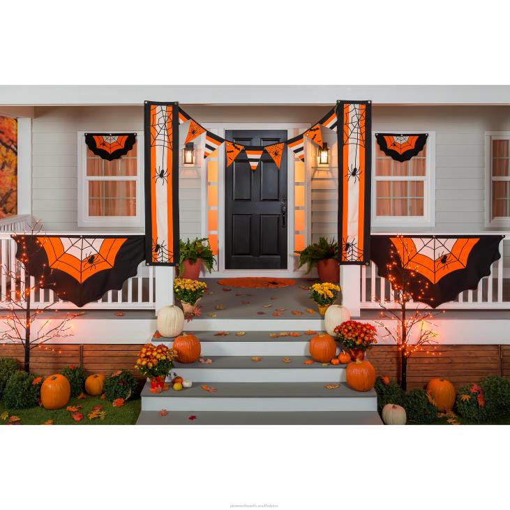 Yard & Garden Plow & Hearth Halloween Spider Web Cotton Pillar Bunting NFLB546