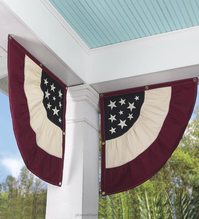 Yard & Garden Plow & Hearth Vintage Americana Embroidered Cotton Half-Buntings, Set of 2 NFLB538