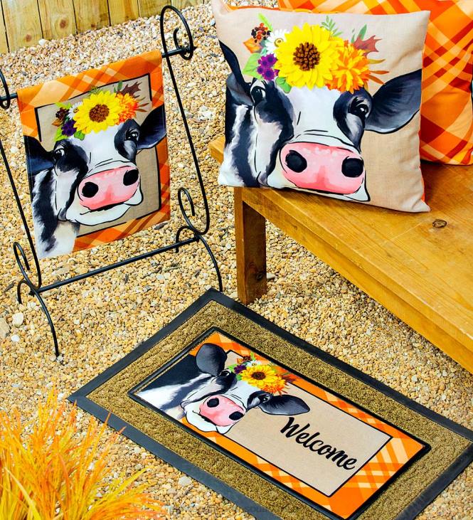 Yard & Garden Plow & Hearth Fall Cow Burlap Garden Flag NFLB588
