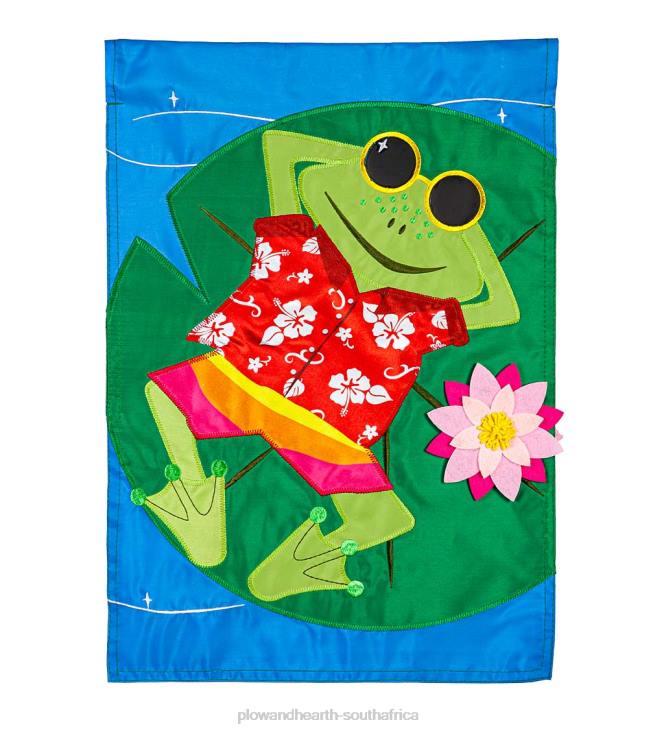 Yard & Garden Plow & Hearth Frog's Summer Vacation Garden Applique Flag NFLB301