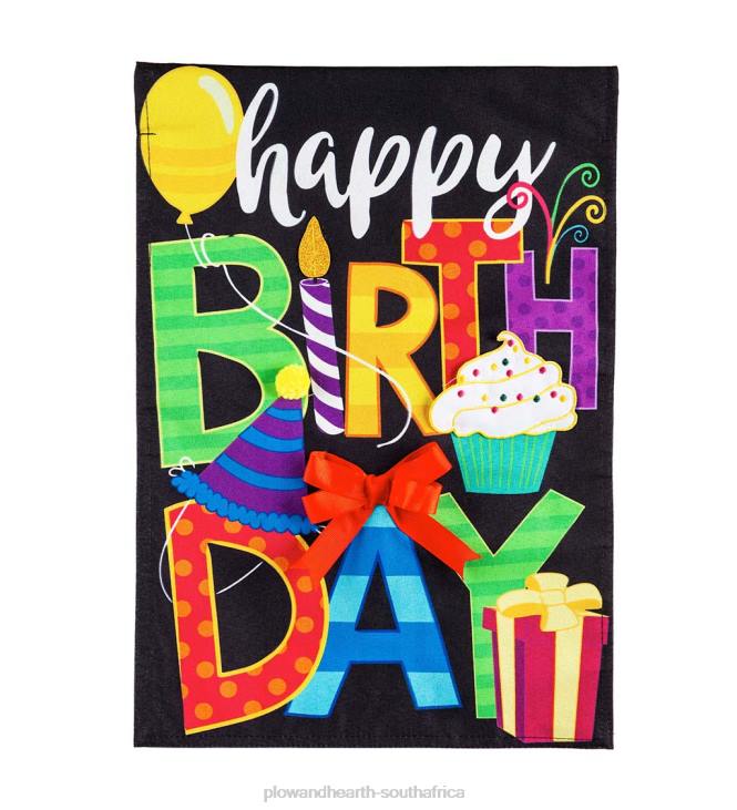 Yard & Garden Plow & Hearth Happy Birthday Garden Linen Flag NFLB326