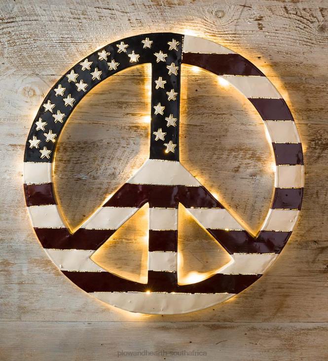 Yard & Garden Plow & Hearth Indoor/Outdoor Lighted Americana Flag Peace Sign Wall Art NFLB368