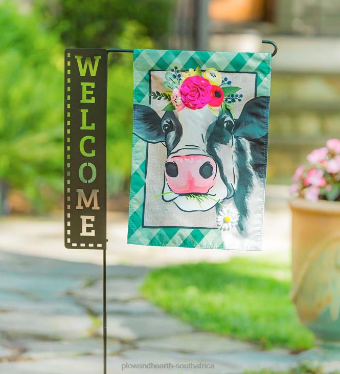 Yard & Garden Plow & Hearth Laser Cut Welcome Sign Garden Flag Stand NFLB191