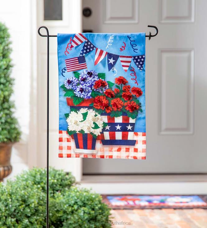 Yard & Garden Plow & Hearth Patriotic Flower Pot Garden Linen Flag NFLB244