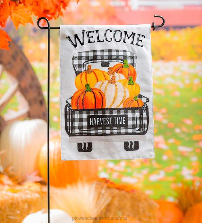 Yard & Garden Plow & Hearth Pumpkin Plaid Truck Burlap Garden Flag NFLB616