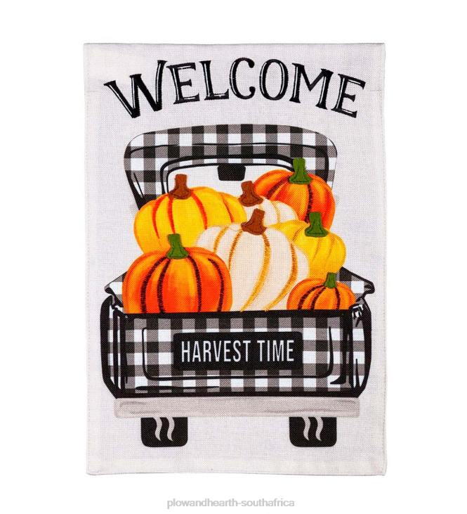 Yard & Garden Plow & Hearth Pumpkin Plaid Truck Burlap Garden Flag NFLB616