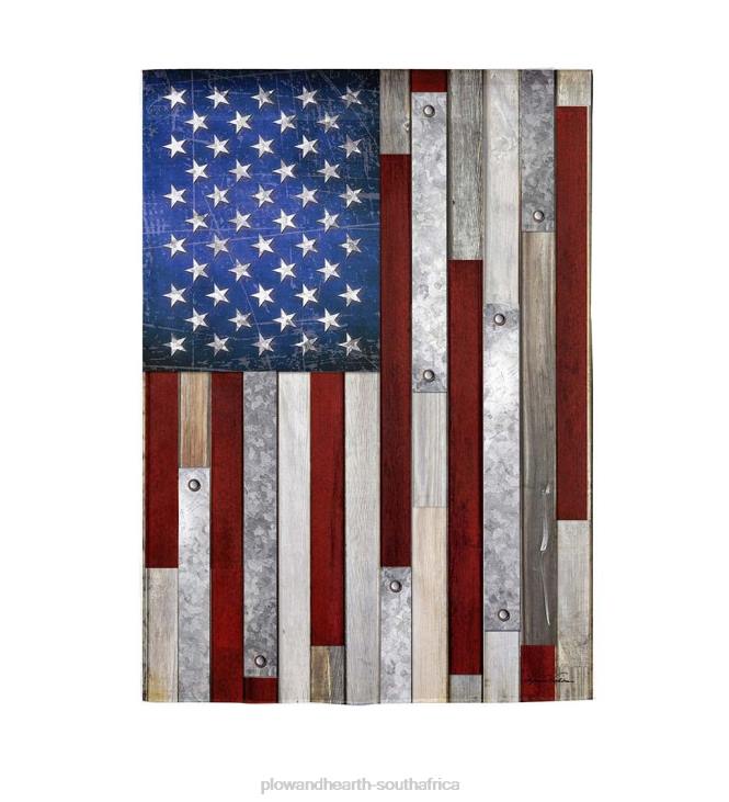 Yard & Garden Plow & Hearth Rustic Wood and Galvanized Metal Americana Suede Garden Flag NFLB266