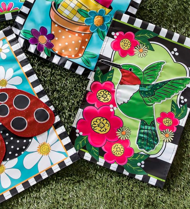 Yard & Garden Plow & Hearth Spring Hummingbird Applique Garden Flag NFLB599